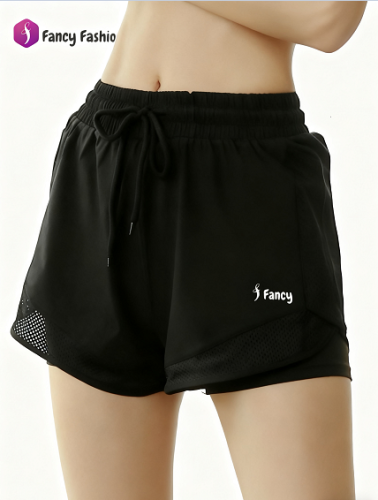 Fancy Women's 2-in-1 Running Shorts Quick Dry Mesh Panels Elastic Waist with Drawstring for Gym Yoga