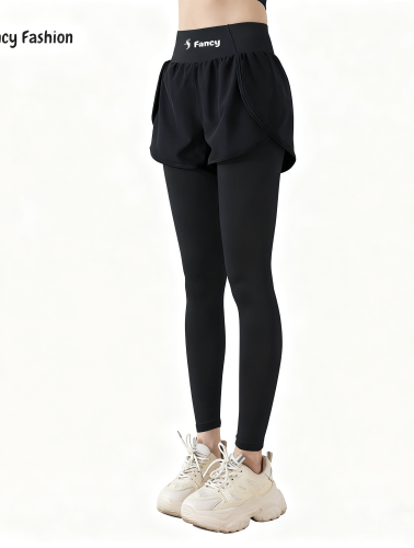 Fancy Women's 2-in-1 Gym Leggings with Shorts - High Waist Quick Dry Perfect for Yoga Pants